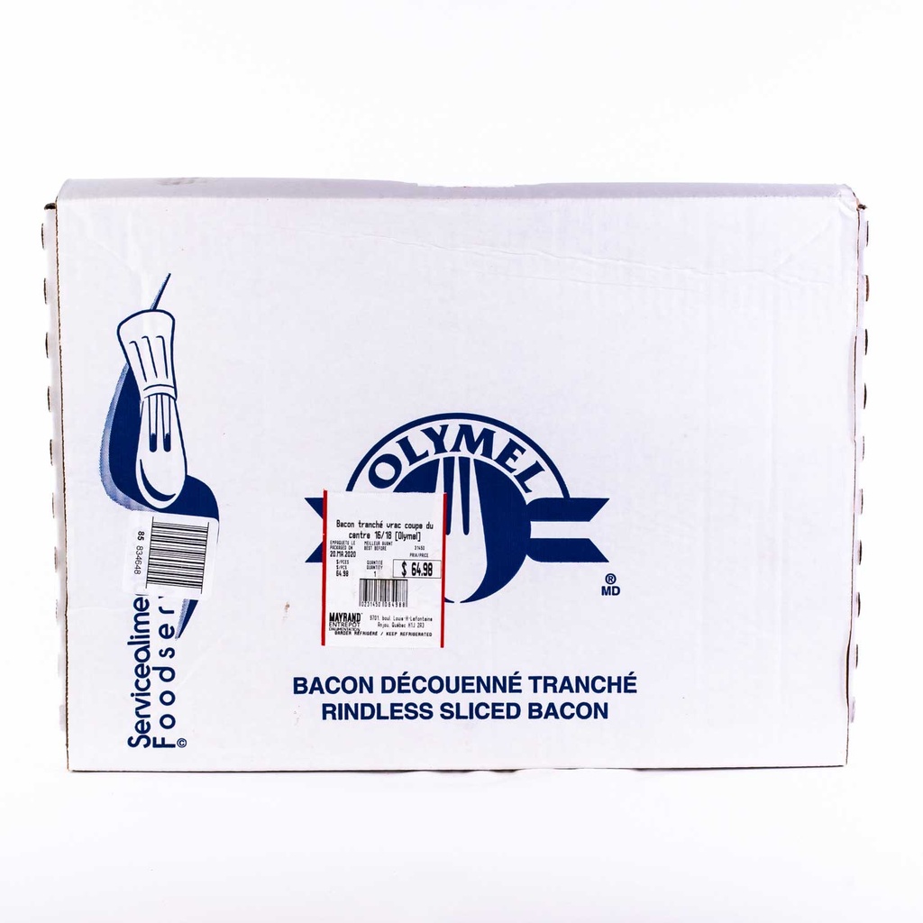 Bacon tranché en vrac coupe du centre 16/18 5 kg